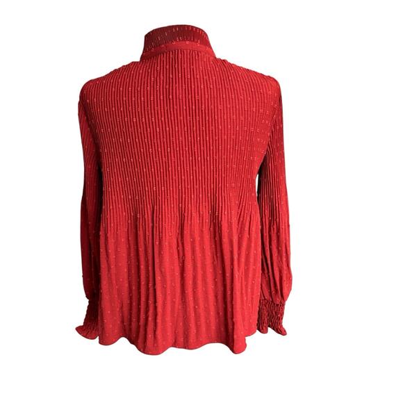 Max Studio Size XS Oversized Tie Neck long Sleeve Dot Pleated Shirt NEW - Picture 4 of 8